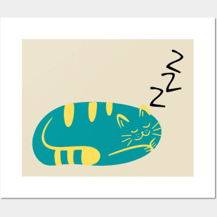 Cat sleeping Posters and Art